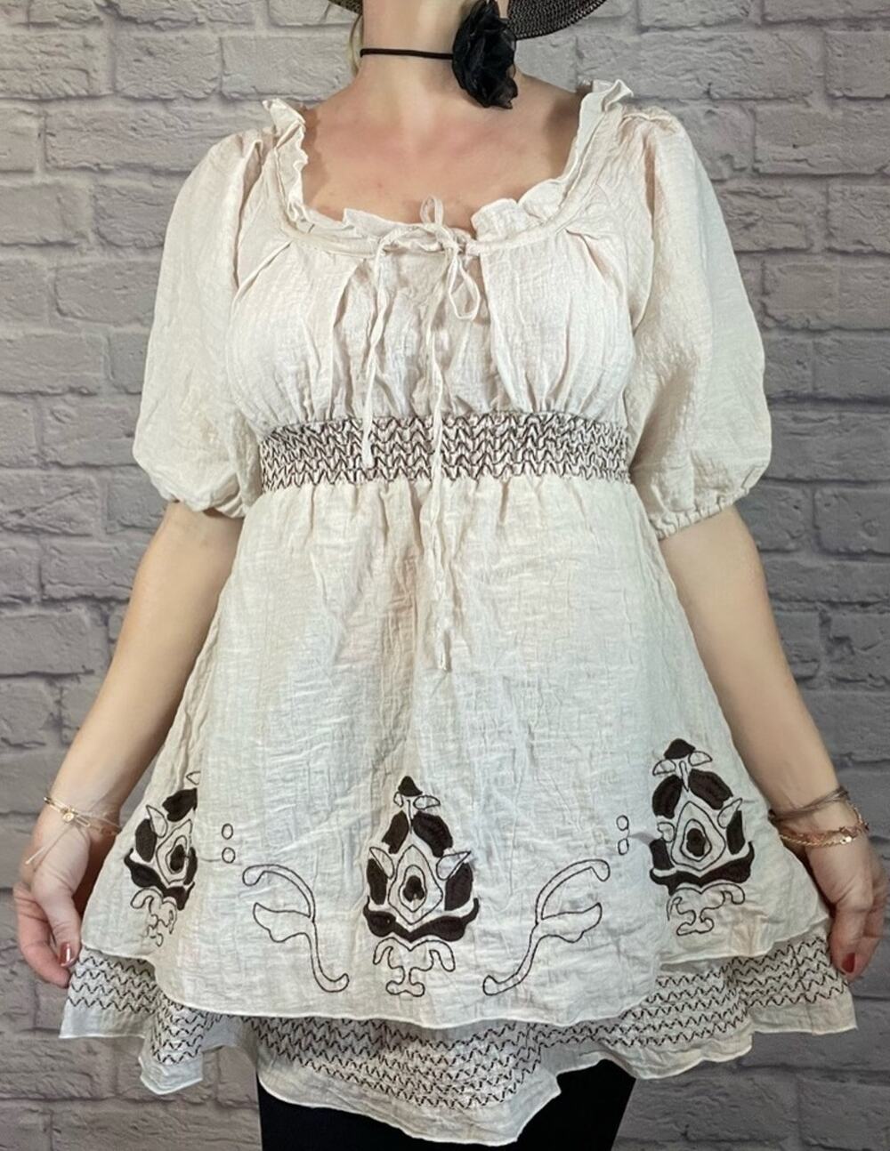 Mustard Seed silk blend boho cottagecore blouse/micro mini dress
